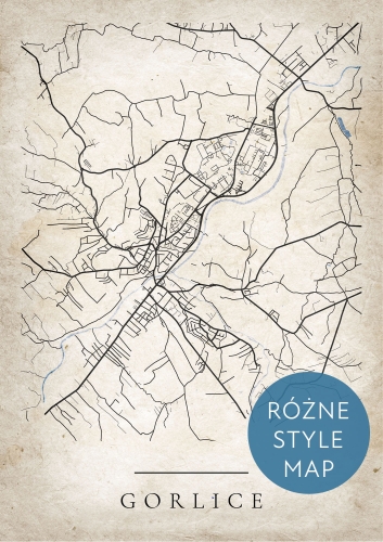 Plakat Mapa Miasta Gorlice w 12 wariantach stylu do wyboru