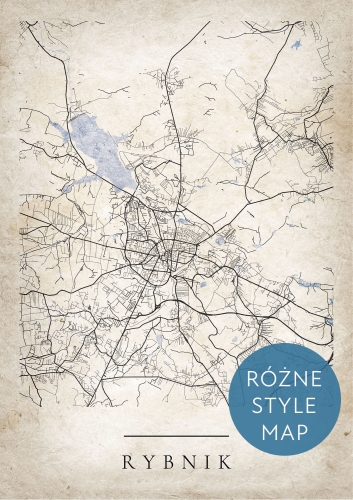 Plakat Mapa Miasta Rybnik w 12 wariantach stylu do wyboru