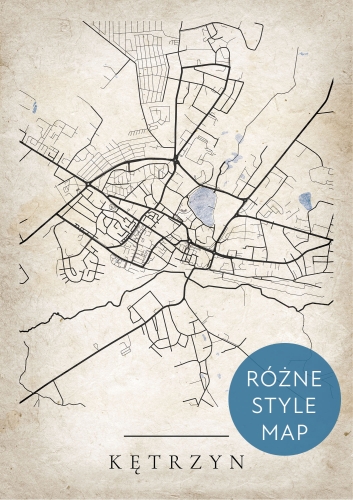 Plakat Mapa Miasta Kętrzyn w 12 wariantach stylu