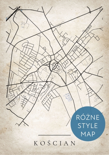 Plakat Mapa Miasta Kościan w 12 wariantach stylu