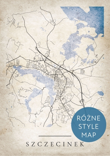 Plakat Mapa Miasta Szczecinek w 12 wariantach stylu