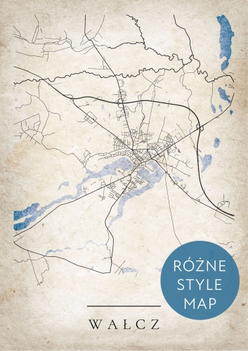 Plakat Mapa Miasta Wałcz w 12 wariantach stylu