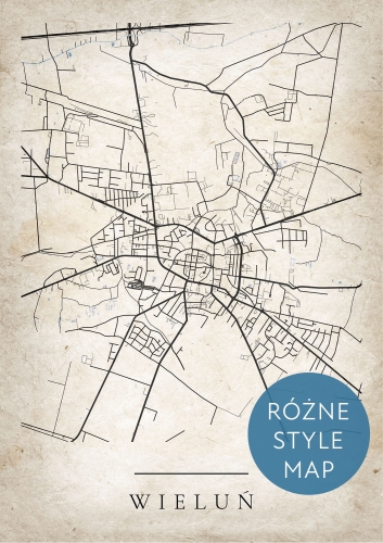 Plakat Mapa Miasta Wieluń w 12 wariantach stylu