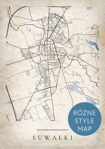 Plakat Mapa Miasta Suwałki w 12 wariantach stylu