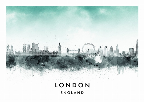 Plakat do salonu skylines Londyn London w stylu Watercolor/ Akwarelowym 