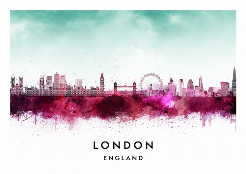 Plakat do salonu skylines Londyn London w stylu Watercolor/ Akwarelowym 
