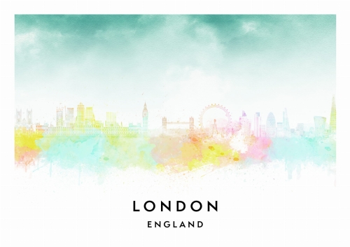 Plakat do salonu skylines Londyn London w stylu Watercolor/ Akwarelowym 