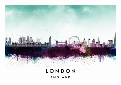 Plakat do salonu skylines Londyn London w stylu Watercolor/ Akwarelowym 