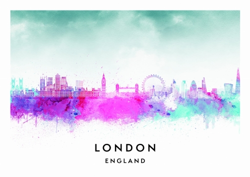 Plakat do salonu skylines Londyn London w stylu Watercolor/ Akwarelowym