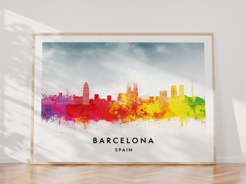 Plakat do salonu skylines Barcelona w stylu Watercolor/ Akwarelowym