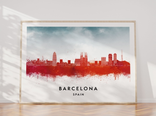 Plakat do salonu skylines Barcelona w stylu Watercolor/ Akwarelowym