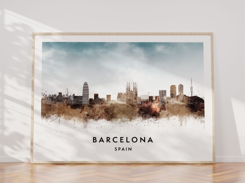 Plakat do salonu skylines Barcelona w stylu Watercolor/ Akwarelowym