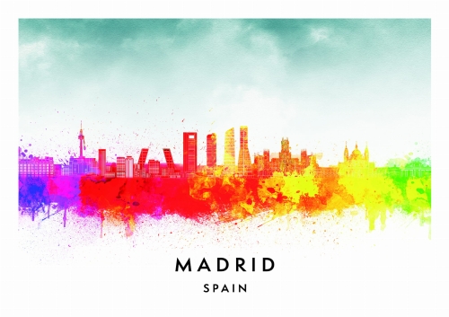 Plakat do salonu skylines Madryt Madrid w stylu Watercolor/ Akwarelowym