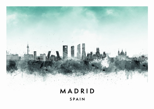 Plakat do salonu skylines Madryt Madrid w stylu Watercolor/ Akwarelowym