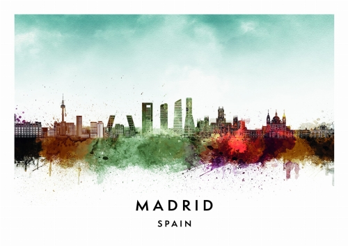 Plakat do salonu skylines Madryt Madrid w stylu Watercolor/ Akwarelowym