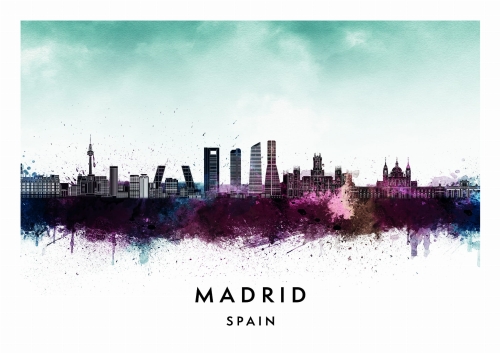 Plakat do salonu skylines Madryt Madrid w stylu Watercolor/ Akwarelowym