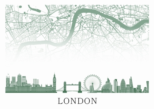 Plakat do salonu skylines Londyn London z mapą