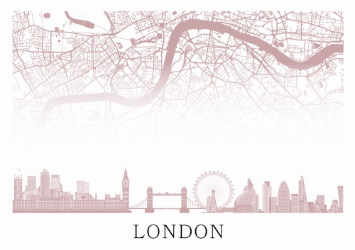 Plakat do salonu skylines Londyn London z mapą