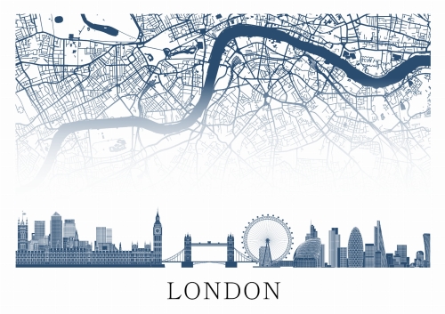 Plakat do salonu skylines Londyn London z mapą