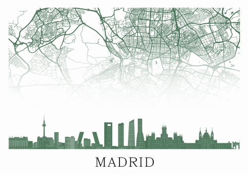 Plakat do salonu skylines Madryt Madrid z mapą
