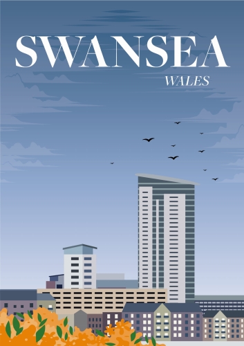 Plakat podróżniczy Swansea Walia Wales