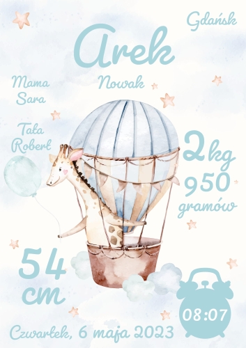Metryczka Urodzenia Dziecka – Plakat na Zamówienie