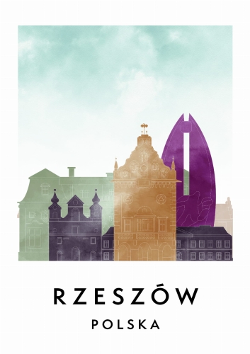 Plakat do salonu skylines Rzeszów w stylu Watercolor/ Akwarelowym