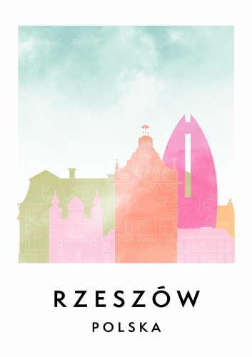 Plakat do salonu skylines Rzeszów w stylu Watercolor/ Akwarelowym