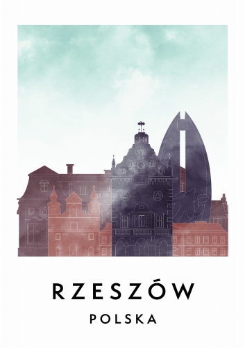 Plakat do salonu skylines Rzeszów w stylu Watercolor/ Akwarelowym