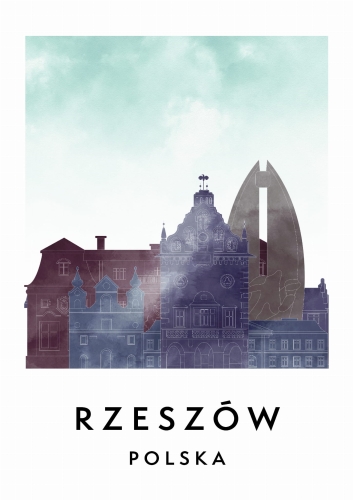 Plakat do salonu skylines Rzeszów w stylu Watercolor/ Akwarelowym