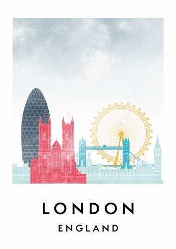 Plakat do salonu skylines Londyn London w stylu Watercolor/ Akwarelowym 