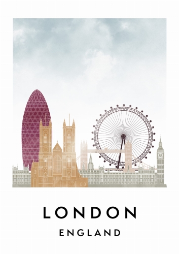 Plakat do salonu skylines Londyn London w stylu Watercolor/ Akwarelowym