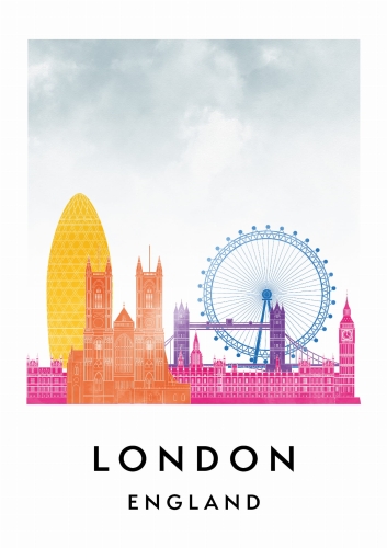 Plakat do salonu skylines Londyn London w stylu Watercolor/ Akwarelowym