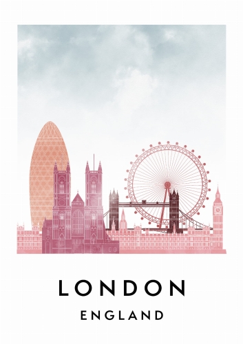 Plakat do salonu skylines Londyn London w stylu Watercolor/ Akwarelowym
