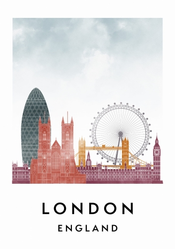 Plakat do salonu skylines Londyn London w stylu Watercolor/ Akwarelowym