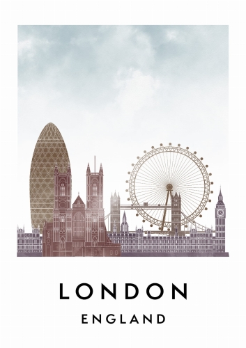 Plakat do salonu skylines Londyn London w stylu Watercolor/ Akwarelowym