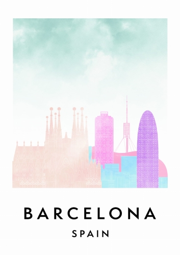 Plakat do salonu skylines Barcelona w stylu Watercolor/ Akwarelowym