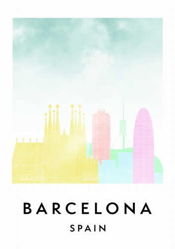 Plakat do salonu skylines Barcelona w stylu Watercolor/ Akwarelowym