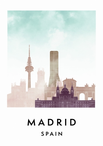 Plakat do salonu skylines Madryt Madrid w stylu Watercolor/ Akwarelowym