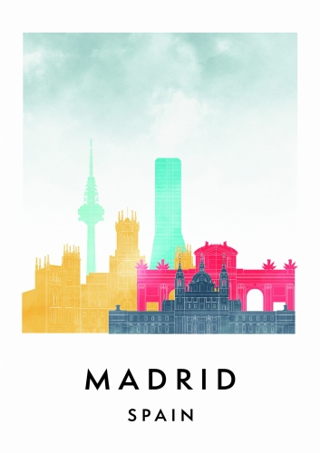 Plakat do salonu skylines Madryt Madrid w stylu Watercolor/ Akwarelowym