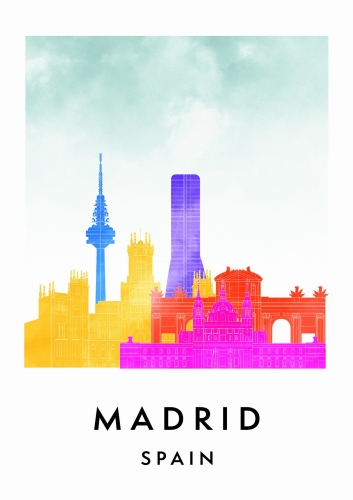 Plakat do salonu skylines Madryt Madrid w stylu Watercolor/ Akwarelowym