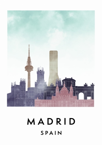 Plakat do salonu skylines Madryt Madrid w stylu Watercolor/ Akwarelowym
