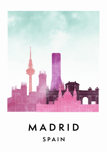 Plakat do salonu skylines Madryt Madrid w stylu Watercolor/ Akwarelowym