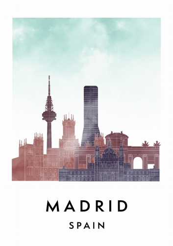 Plakat do salonu skylines Madryt Madrid w stylu Watercolor/ Akwarelowym
