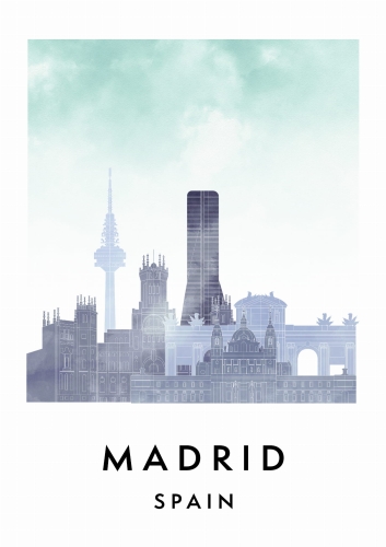 Plakat do salonu skylines Madryt Madrid w stylu Watercolor/ Akwarelowym