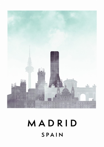 Plakat do salonu skylines Madryt Madrid w stylu Watercolor/ Akwarelowym