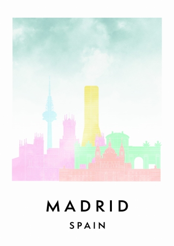 Plakat do salonu skylines Madryt Madrid w stylu Watercolor/ Akwarelowym