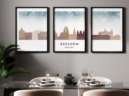 Plakat skylines TRYPTYK Rzeszów w stylu Watercolor/ Akwarelowym