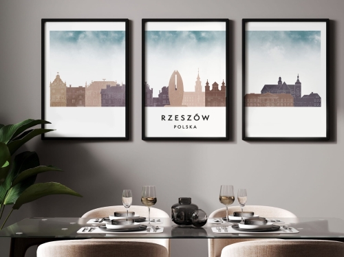 Plakat skylines TRYPTYK Rzeszów w stylu Watercolor/ Akwarelowym