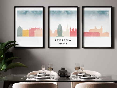 Plakat skylines TRYPTYK Rzeszów w stylu Watercolor/ Akwarelowym